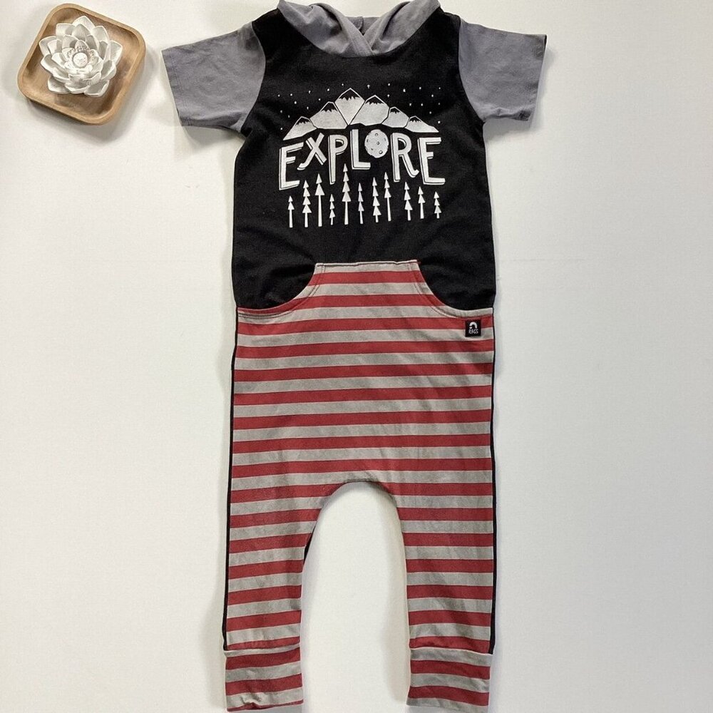 Rags Hooded Striped Explore Romper